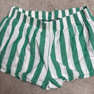 Striped Green & White Women’s Elastic Waist Pajama Shorts